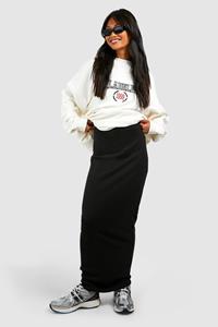 Boohoo Geribbelde Katoenen Maxi Slip Skirt, Black