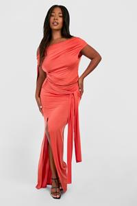 Boohoo Plus Bodycon Maxi Rok Met Strik, Orange