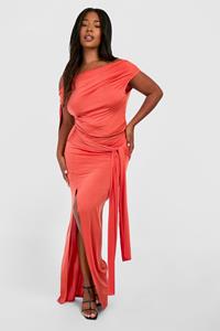 Boohoo Plus Tie Front Bodycon Maxi Skirt, Orange