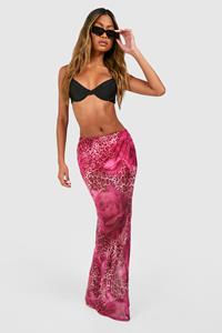 Boohoo Mesh Dierenprint Bloemen Maxi Rok Met Print, Pink