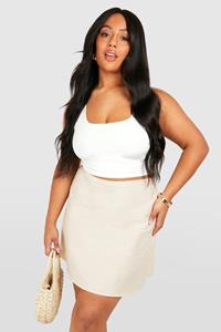 Boohoo Plus Linnen Mini Rokje, Stone