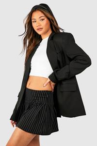 Boohoo Crêpe Mini Rokje Met Krijtstrepen En Strik, Black