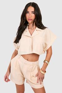 Boohoo Petite Linnen Crop Top, Stone