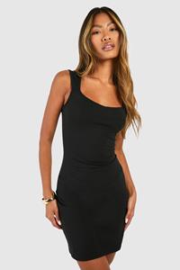 Boohoo Super Zachte Premium Mini Jurk Met Harvormige Hals, Black