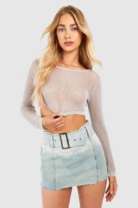 Boohoo Mini Spijkerrokje Met Onbewerkte Zoom En Paneel, Bleach Wash