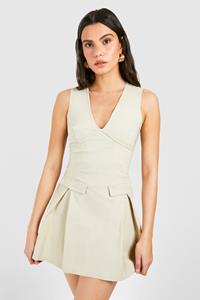 Boohoo Plus Geplooide Getailleerde Wide Leg Broek, Stone