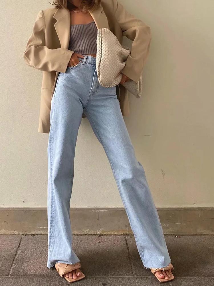 YIKX Fashion Casual mode rechte pijpen damesjeans denim bodem harajuku vriendje lange hoge taille baggy jeans herfstbroek