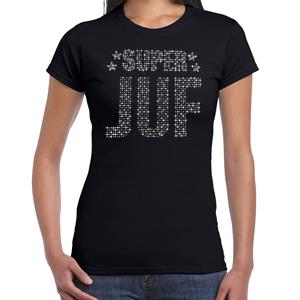 Glitter Super Juf t-shirt zwart rhinestones steentjes voor dames