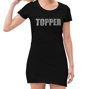 Glitter jurkje zwart Topper rhinestones steentjes voor dames