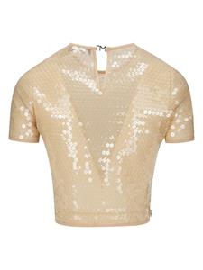 Mugler Blouse met pailletten en korte mouwen - Beige