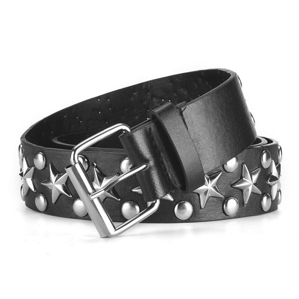 Yuanning Casual Star Decoration Gothic Rivet Belts Leather Wide Belt Punk Waist Band Pin Buckle Waistband