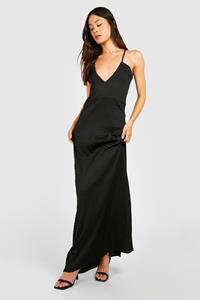 Boohoo Tall Maxi Jurk Met Textuur En Bandjes, Black