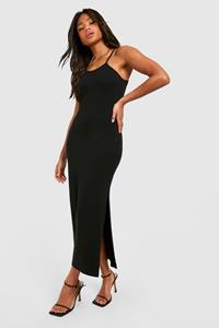 Boohoo Super Zachte Premium Midaxi Jurk Met Racer Hals En Lage Ronde Hals, Black