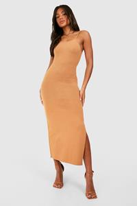 Boohoo Super Zachte Premium Midaxi Jurk Met Racer Hals En Lage Ronde Hals, Caramel