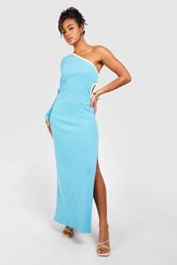 Boohoo Maxi Jurk Met Contrasterende Naden En Eén Blote Schouder, Chartreuse