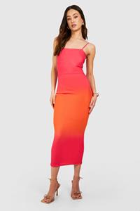 Boohoo Tall Mesh Ombre Midaxi Jurk Met Print, Pink