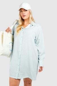 Boohoo Plus Gestreepte Drop Shoulder Blouse Jurk, Blue