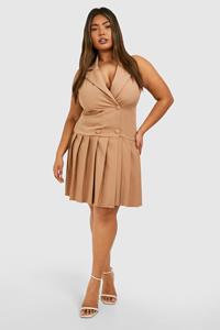 Boohoo Plus Geweven Geplooide Blazer Jurk, Camel