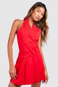 Boohoo Geplooide Bengaline Halter Mini Jurk, Red