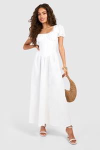 Boohoo Melkmeisjes Midaxi Jurk Met Pofmouwen, White