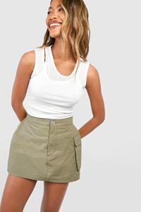 Boohoo Cargo Pocket Micro Mini Skirt, Washed Khaki