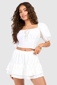 Boohoo Kanten Laag Uitgesneden Mini Rokje Met Laagjes En Franjes, White