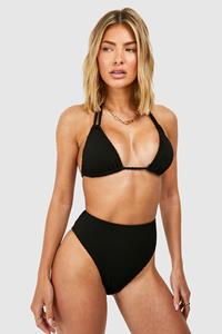 Boohoo Textured Triangle High Waisted Bikini Set, Black