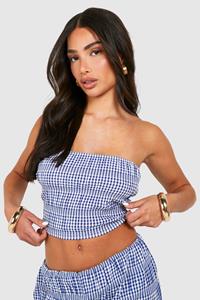 Petite Geweven Gingham Bandeau Top, Blue
