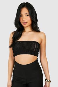 Petite Gekreukelde Bandeau Top Met Textuur, Black