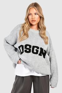 Boohoo Plus Gebreide Dsgn Trui Met Crewneck, Light Grey