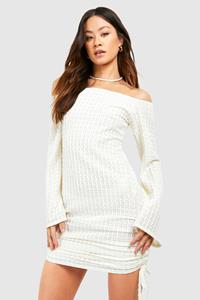 Boohoo Tall Gekreukelde Geplooide Mini Jurk Met Uitgesneden Hals, Cream