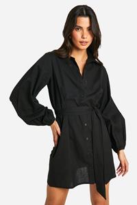 Boohoo Linnen Wikkel Blouse Jurk, Black