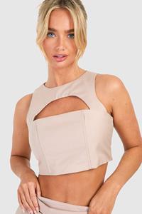 Boohoo Crop Top Met Uitsnijding, Light Beige