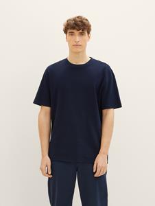 TOM TAILOR Denim T-Shirt mit Waffel-Strutkur und Rundhalsausschnitt