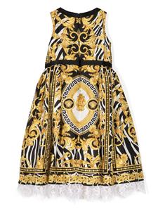 Versace Kids Barocco-print lace-trim dress - Wit