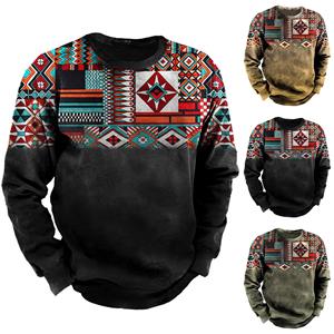 Guan Erye Heren sweatshirt met print, buiten, etnisch bedrukt, losse lange mouwen