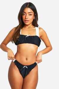 Boohoo Geplooid Contrasterend Tanga Bikini Broekje, Black