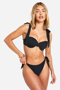 Boohoo Bridal Organza Tie Shoulder Bikini Top, Black