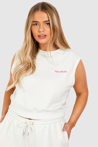 Boohoo Plus Dsgn Studio Tank Top Met Tekst, Ecru