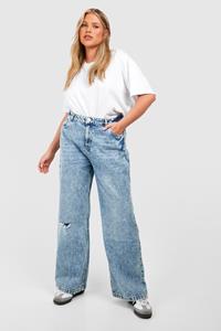 Boohoo Plus Vintage Wash Jeans Met Rechte Pijpen En Gescheurde Knieën, Vintage Wash