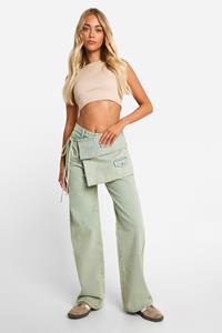 Boohoo 2-In-1 Jeans Met Ceintuur En Mini Rokje, Vintage Wash