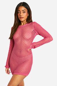 Boohoo Gehaakte Cover-Up Strand Mini Jurk, Pink