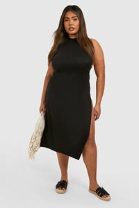 Boohoo Plus Basic Strand Cover Up Jurk Met Split, Black