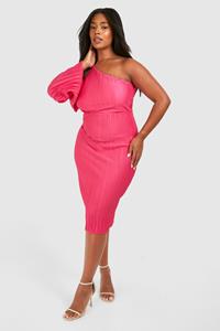 Boohoo Plus Wijde Plisse Midi Jurk Met Cape Mouwen, Hot Pink