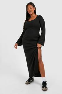 Boohoo Plus Zachte Geribbelde Wijde Mouwloze Jurk Met Split, Black