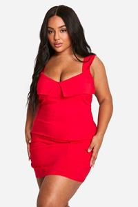 Boohoo Plus Bengaline Utility Bodycon Jurk Met Vouw Detail, Red