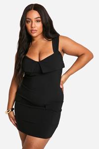 Boohoo Plus Bengaline Utility Bodycon Jurk Met Vouw Detail, Black