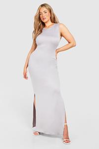 Boohoo Plus Contrasterende Katoenen Elastische Maxi Jurk Met V-Hals, Grey Marl