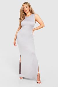 Boohoo Plus Jersey Low Back Maxi Dress, Grey Marl