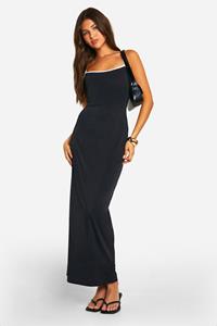 Boohoo Strakke Matte Premium Contrasterende Maxi Jurk, Black